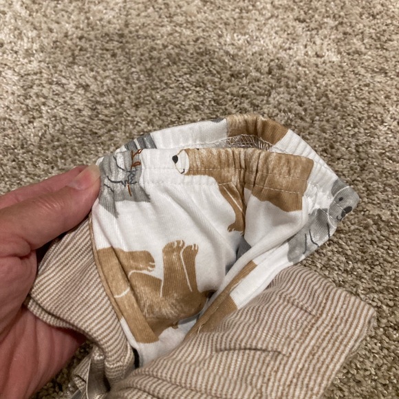NWT carter's child of mine set of 2 pants Newborn white brown grey stripe bear - Picture 3 of 3